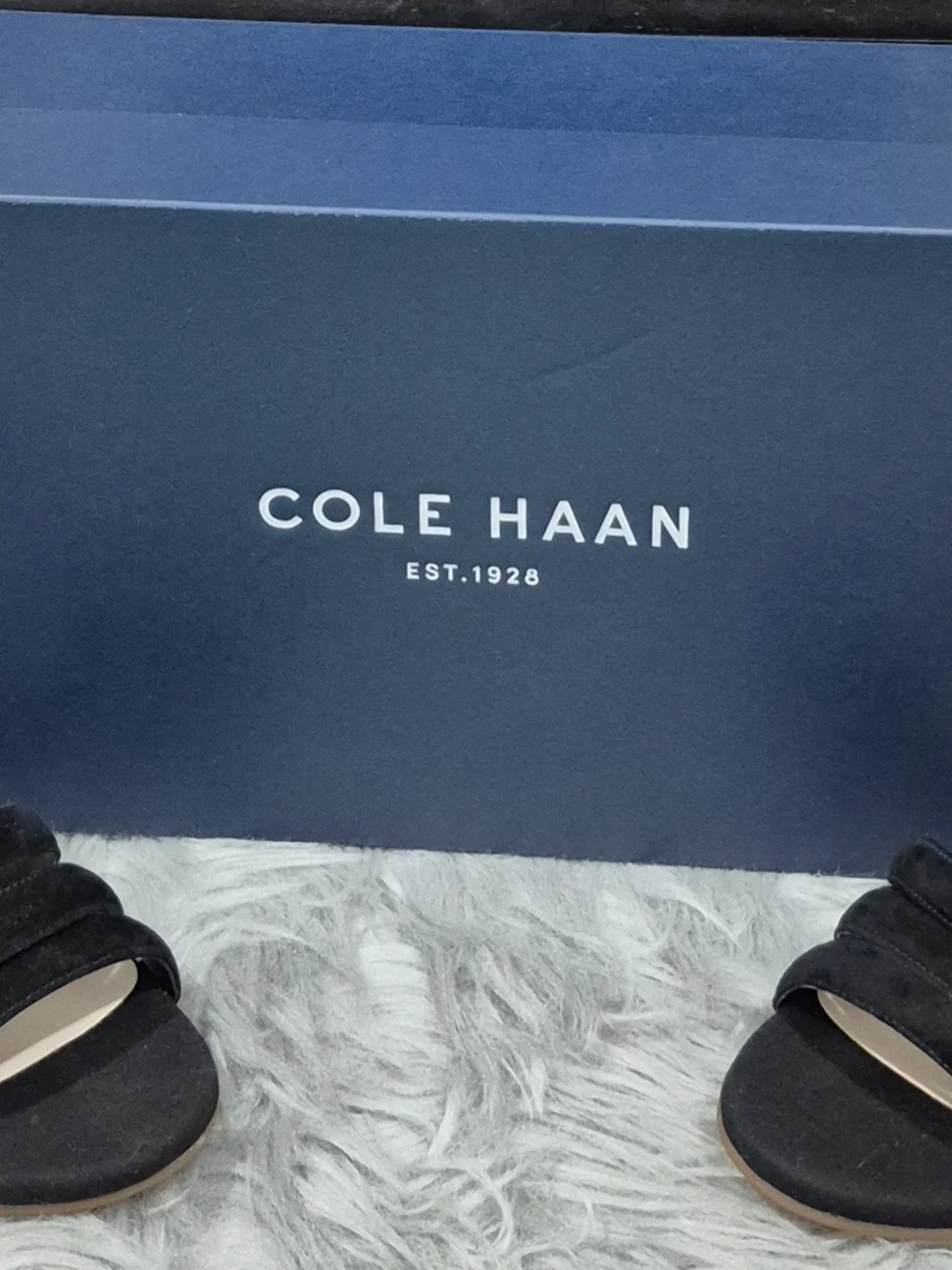 COLE HAAN Women's Black Suede Strap Espadrille Wedge Sandals Size 7.5B